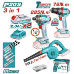 KIT OUTILLAGE 3EN1 20V 2X2AH TOSLI250182