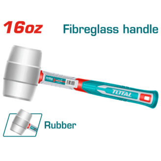 16oz rubber mallet with a teal fiberglass handle, Total brand, viewed from the side