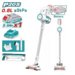 Total 20V cordless stick vacuum with 2.0Ah battery and multiple attachments (charger, brush nozzle) included