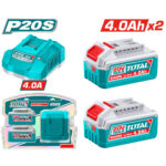 Total P20S battery kit with turquoise 4.0A and 4.0Ah packs, multiple battery images and '20V MAX' branding, on white background