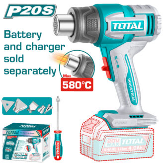 Total drill set: cordless drill with 20V Max 4.0Ah Li-ion battery and charger sold separately, plus bits and box shown in teal and gray.