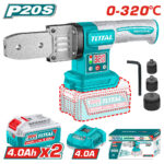 Total 20V cordless drill/driver with a 4.0Ah battery, spare batteries, charger, and accessories shown in a kit.