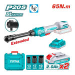 Cordless drill kit in turquoise with battery pack and charger; includes case, sockets (13/17/19 mm) and 20V dual 2.0Ah batteries; extendable drill body features TLTotal branding.