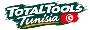 ChatGPT Image 30 sept 2026 10_36_37 — Totaltools Total Tools Tunisia logo with bold white text on a green brushstroke background and a red Tunisian emblem on the right.